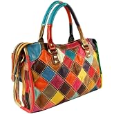 Downupdown Genuine Leather Handbags for Women Vintage Tote Bags Top Handle Boston Bag Satchel Purses Shoulder Crossbody Bag