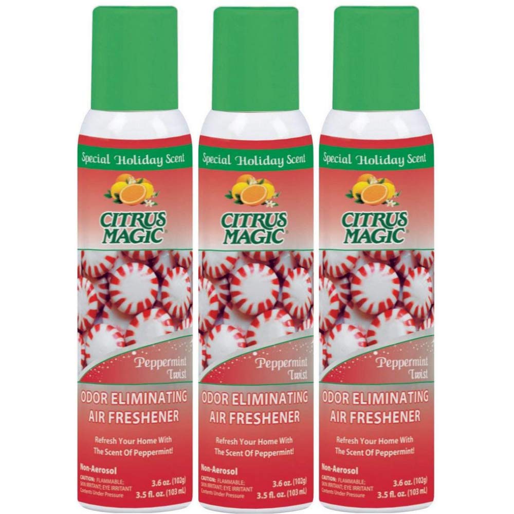 Citrus Magic Natural Odor Eliminating Air Freshener Spray Peppermint Twist Limited Edition Holiday Pack of 3, 3.6-Ounces Each with Give-aways