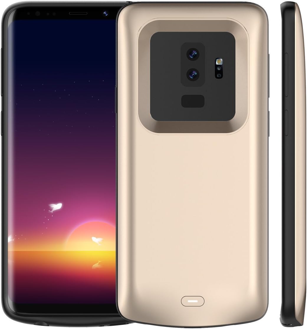 Novpeak 5200mAh Ultra Slim Rechargeable Extended Battery Backup Charger Case External Juice Pack Portable Power Bank 360° Protective Cover for Samsung Galaxy S9+ (Gold)