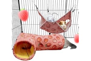 EAEDMY Rat Ferret Hammock Toys Cage Accessories, Guinea Pig Hideout Tunnel, Warm Bed for Rat Ferret Guinea Pig Sleep Hide and Play (1.Hammock+Corner Tunnel)