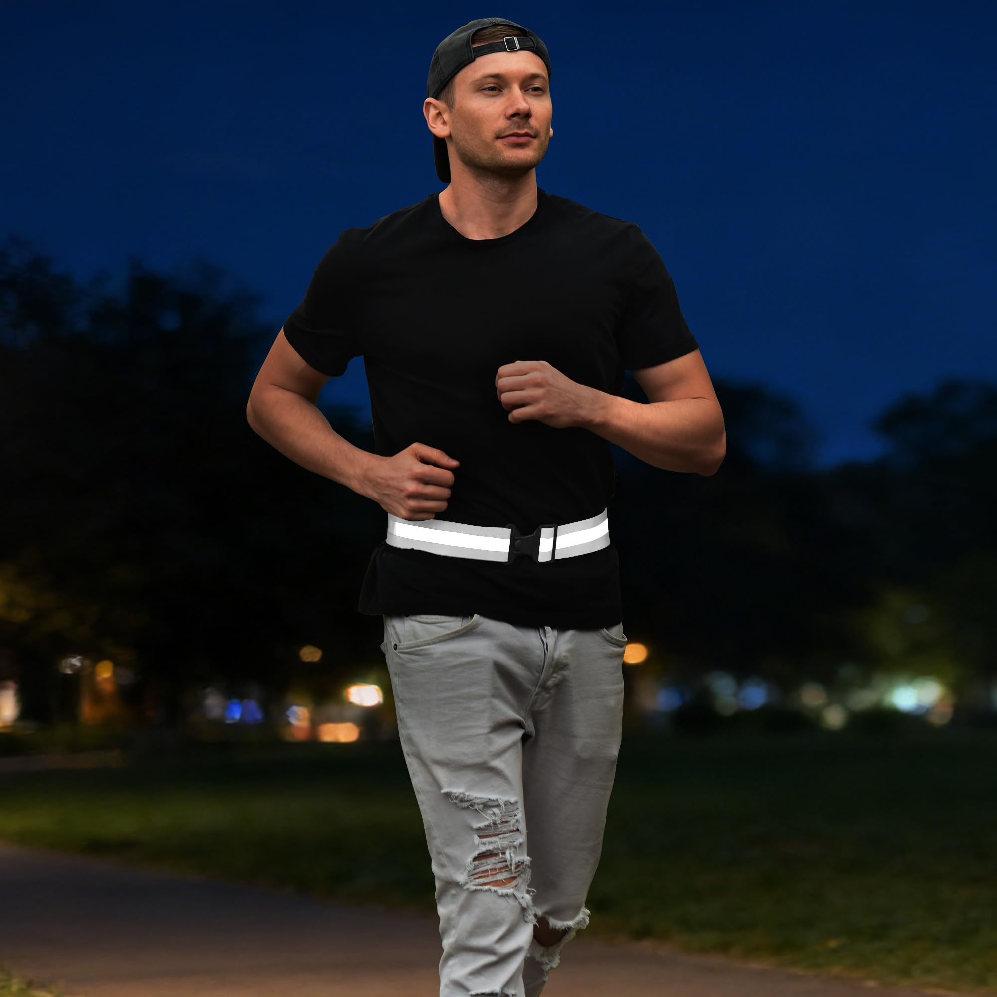 AYKRM 5 colors optional High Visibility Waist Belt,Reflective Running Gear,Running belt (white, S-XL)