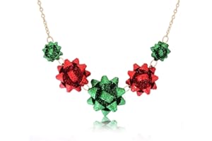 VOGUEKNOCK Gift Bow Necklace Christmas Bow Collar Necklace Xmas Jewelry Gift Red Green Bows