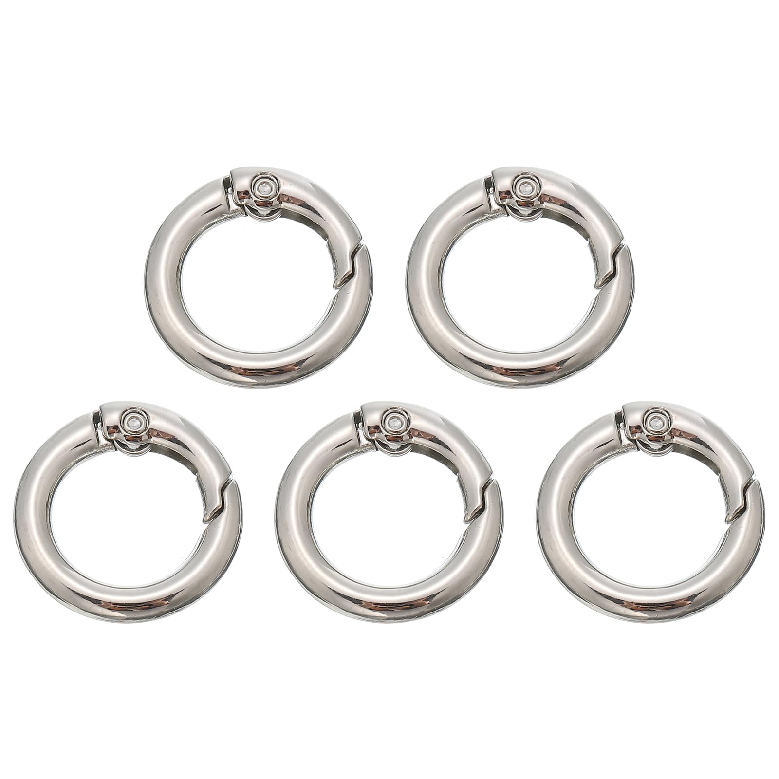 PATIKIL 20mm Spring O Ring Round Snap Clip, 5 Pcs Circle Trigger Keyrings Buckle Zinc Alloy Small Clamp Clasp for Purse Handbag, Silver Tone