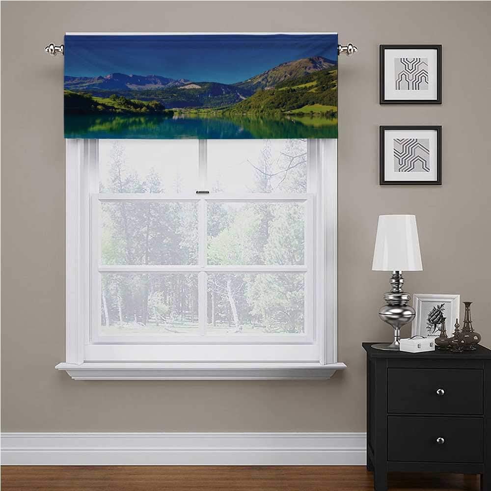 Adorise Valance Curtain Swiss Alps Mountain and Meadow Forest with Tranquil Lake Also Small Old Village Blackout Window Valances Curtains Block Heat and Cold Very Well Blue Green 54 x 18 Inch