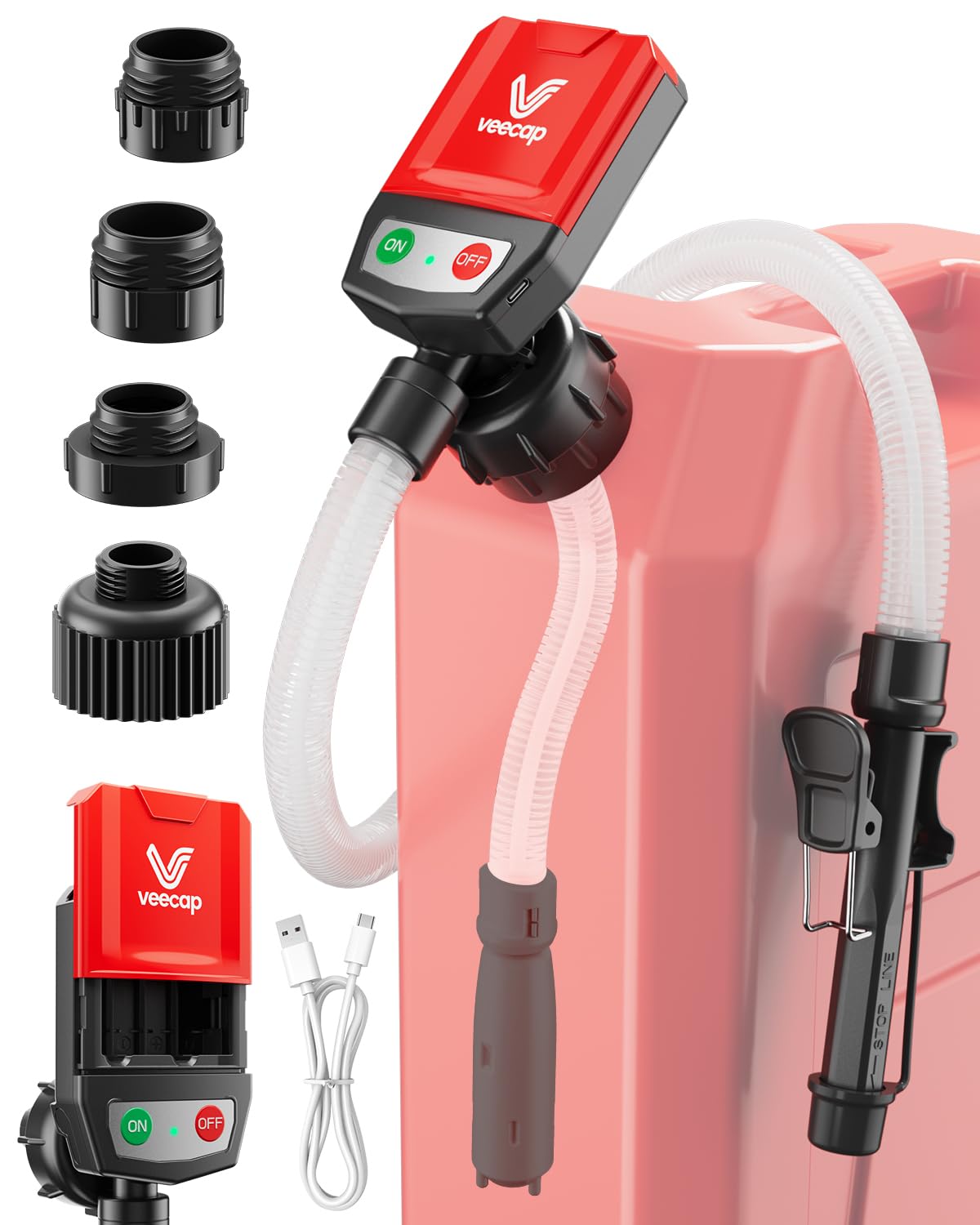 Photo 1 of Automatic Electric Fuel Transfer Pump with Auto-Stop, 3.8GPM & 51" Hose & 4 Size Adapters Gas Can Pump with Leak Protection for Gasoline, Diesel, Kerosene, Gifts for Men Dad Him - 2nd Gen Red Black