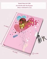 GINMLYDA Pink Secret Diary for Girls 7x5.25 in 160 Lined Pages Lock Sequin view 2