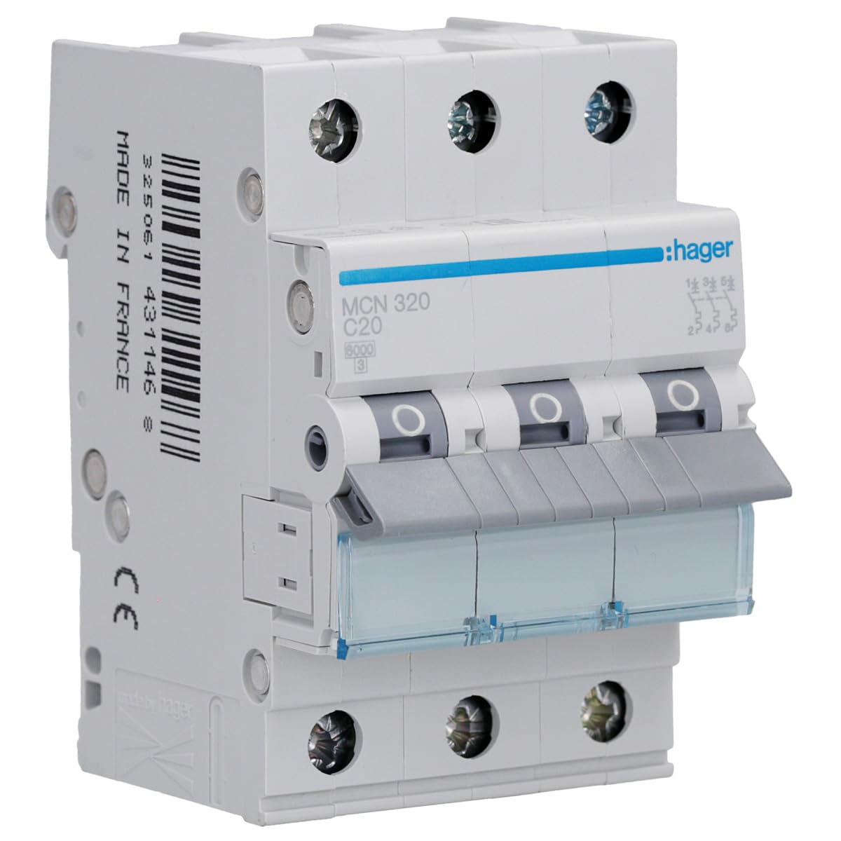 Hager MCN320 LS Switch 3P 6kA C-20A 3M Screw Technology
