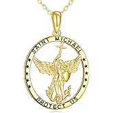 KECHO 14K Solid Gold St Michael/Jesus/Virgin Mary Necklace Saint Michael Necklace Patron Saint Pendant 14K Real Gold Religious Jewelry Gifts for Women