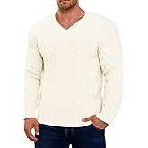 Vinsekep Men's Irish Knit Sweaters Cable Jacquard Pullover Sweater Unisex Woven V-Neck Knitted Top
