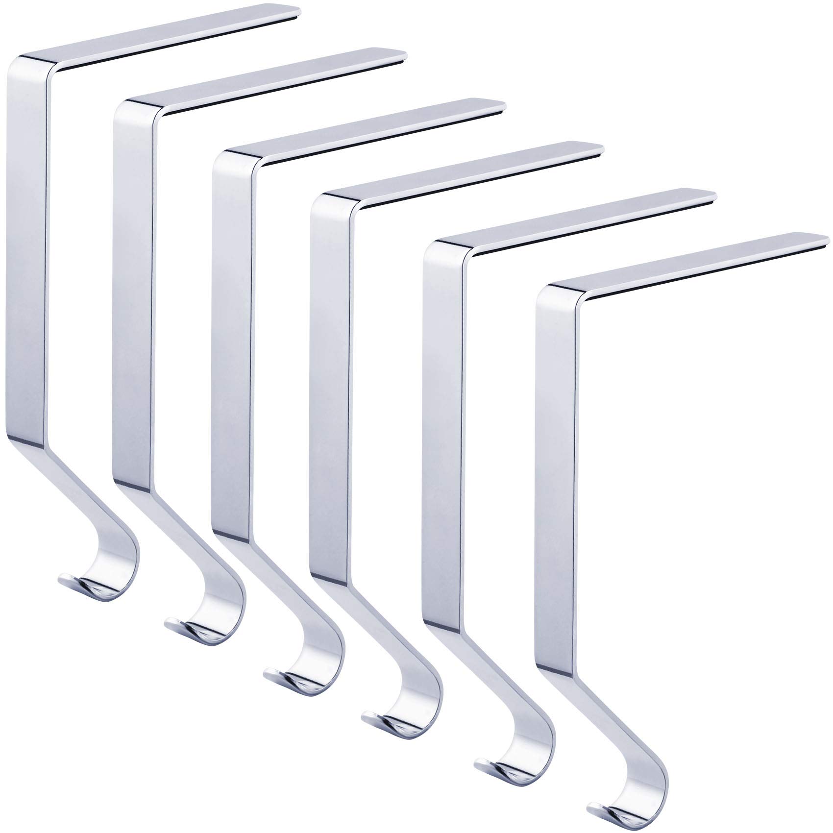 Sunshane Christmas Stocking Holders Metal Mantel Stocking Hanger Hooks Fireplace Hang Grips for Christmas Party Decorations (Silver, 6)
