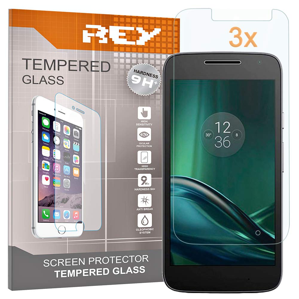 REY Screen Protector for MOTOROLA MOTO G4 PLAY, Tempered Glass Film, Premium quality, [Pack 3x]