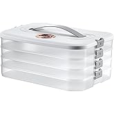Pafeooui 4-Layer Food Storage Container with Lids – Stackable, Airtight Cookie & Dumpling Carrier for Fridge, Freezer, Travel – BPA-Free Plastic, White (11.6” x 8.7” x 5.4”)