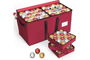 Sunvigor Christmas Ornament Storage Box with 8 Trays, Fits 128 Holiday Ornament Christmas Storage Container with Adjustable Dividers, Dual Zippers, 600D Oxford Christmas Decorations Storage(Rose Red)