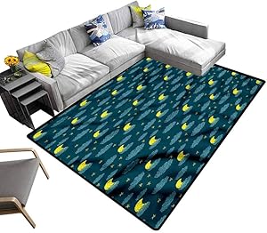 Moon, Rug Pad Scribble Starry Night Sky Super Soft & Cozy Rugs Carpet for Children Home Decorate, 5'x 8'