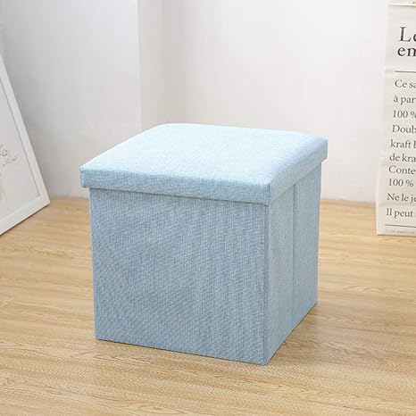 Amazon 収納ボックス ライトブルー 収納スツール 収納箱 押し入れ収納 足置き 玄関スツール 踏み台 ベンチ ソファスツール おもちゃ収納箱 小物 収納 オットマン 収納 40 25 25 折りたたみ式 おもちゃ 折りたたみ収納スツール リネン 綿麻製 かご バスケット オンライン通販