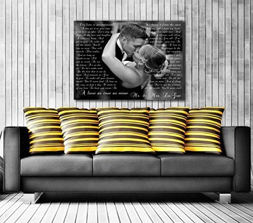 Song Lyric Art/ Custom Wedding Canvas Print with Love Story/ Poem/ Lyrics/ Vows Wedding Song, Vows. Unique Wall Decor.