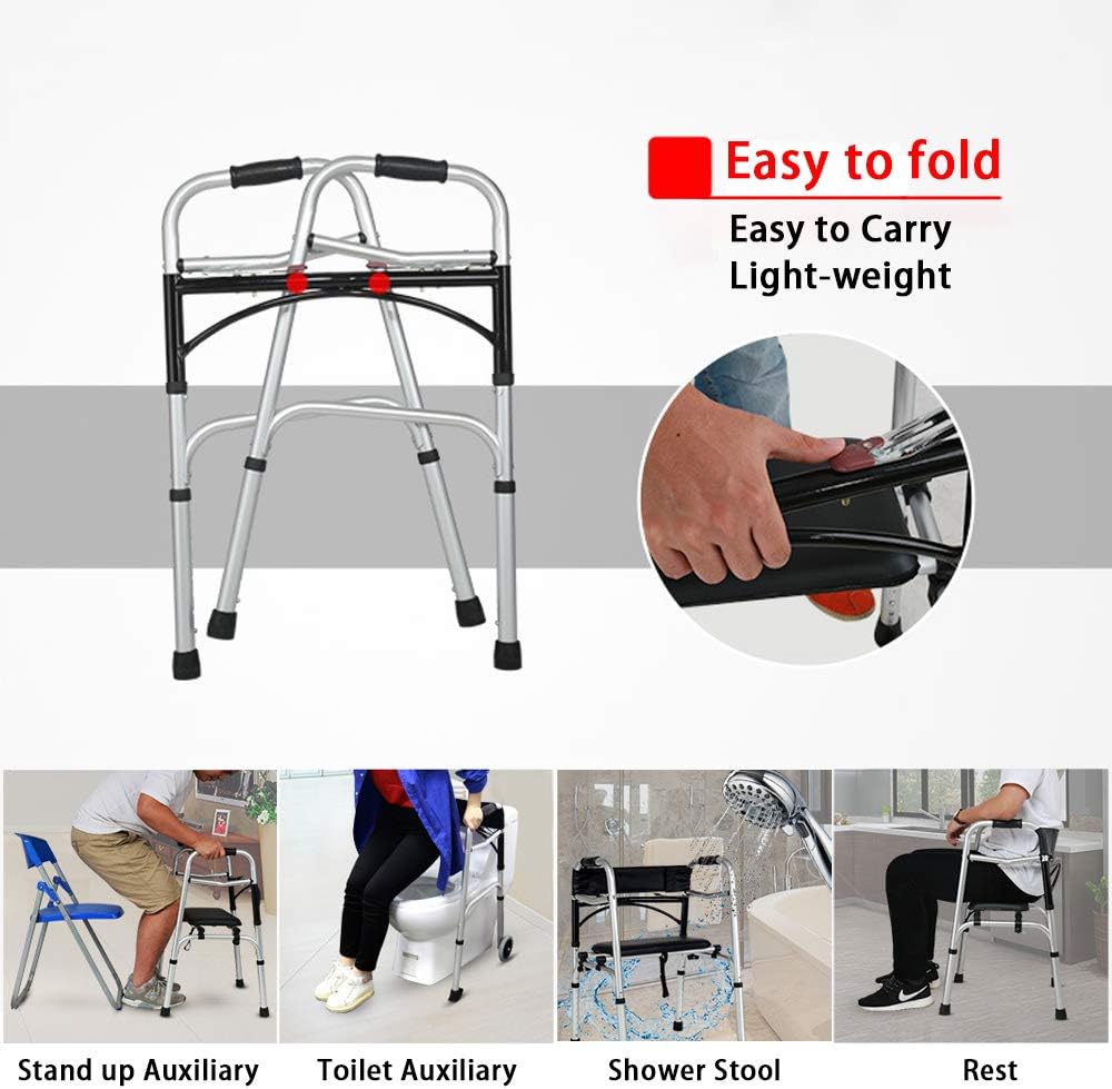 Portable Folding Rollator Walker with Seat 400 lb Capacity Height Adjustable Standard Walker Lightweight 4 Wheel Walker Rollator for Seniors, WithSeat -