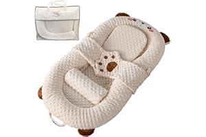 BLQCSLH Portable Baby Lounger,Infant Lounge Anti spit Wedge Pillow,Soft and Comfortable Removable Cover, Newborn Babies Essentials Foldable Infant Lounge (Brown Bear)