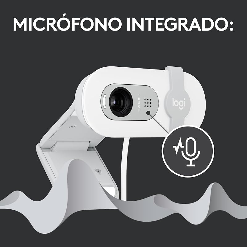 Logitech brio 100, webcam full hd para reuniões e streaming, equilíbrio automático de iluminação, microfone embutido, capa de privacidade, usb-a, branco