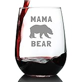 Mama Bear Stemless Wine Glass - Funny Mom Gift Ideas for Mother's Day or Birthday - Large 17 Oz Glasses
