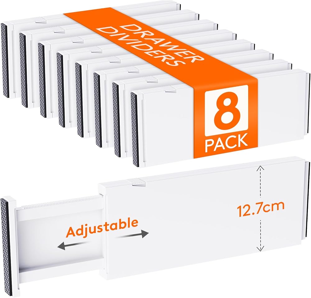 Lifewit 8 Pack Adjustable Drawer Dividers 34-56 cm 5 inch width White
