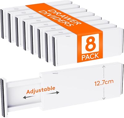 Lifewit 8 Pack Adjustable Drawer Dividers 34-56 cm 5 inch width White