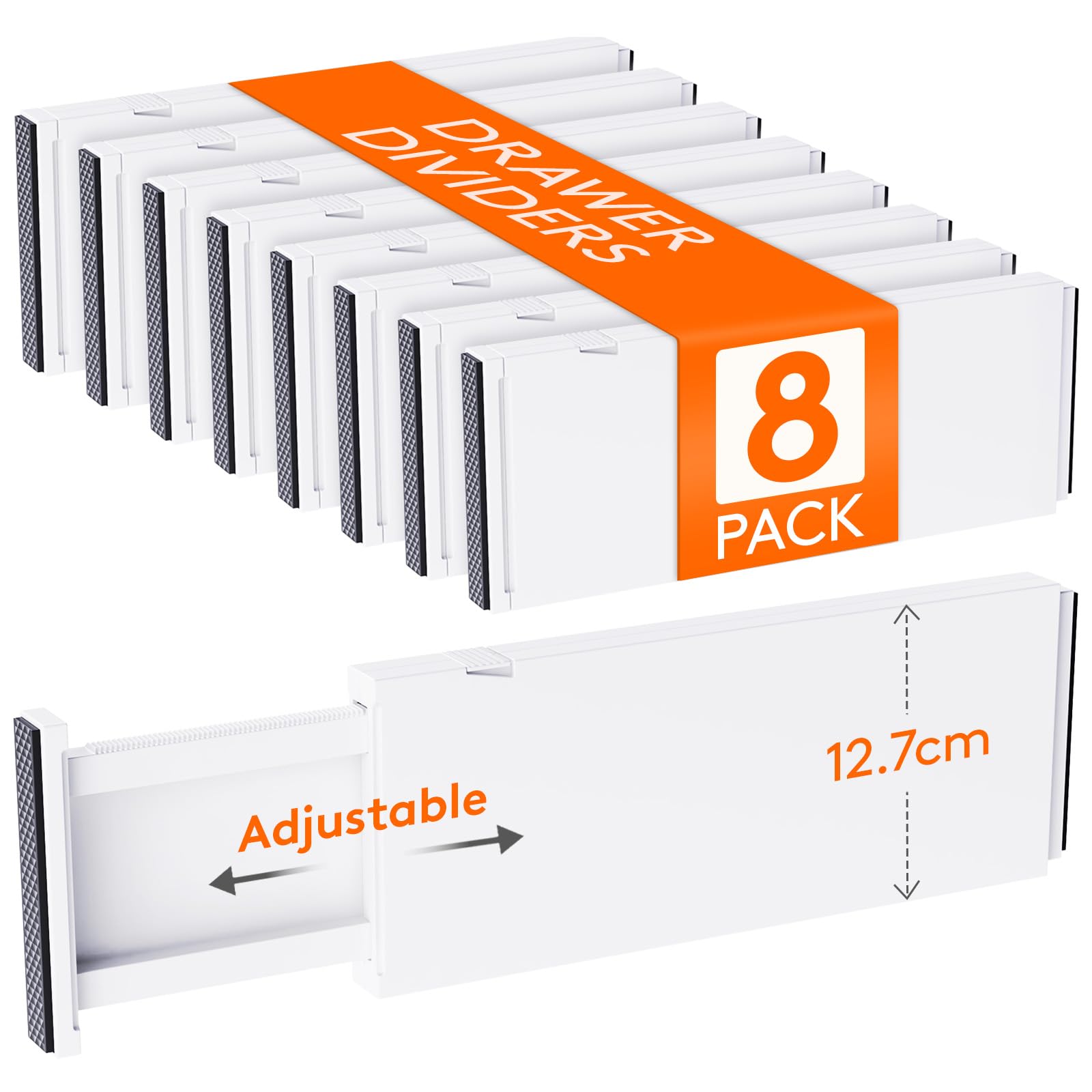 Lifewit 8 Pack 5" High Drawer Dividers 34-56cm/13.5-22" Adjustable Drawer Organiser for Clothes/Utensils, Expandable Kitchen Drawer Dviders, Drawer Separator in Bedroom/Bathroom/Dresser/Office White