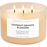 Coconut Orange Blossom 3 Wick Soy Candle 15.8oz | Strong Scented Tropical Candles for Home | Aromatherapy Stress Relief Candle | Spring Summer Scent | Gift for Women & Men