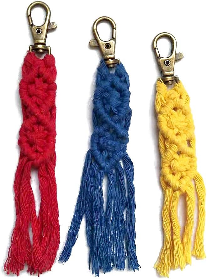 CHICIEVE Mini Macrame Keychains kits Boho Macrame Keychains with Tassels Handmade for Car Key Purse Phone Wallet Wedding Gift