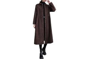 Womens Retro Classic Corduroy Trench Coat Button Down Lapel Neck Long Jacket Fall Winter Casual Outerwear with Pockets