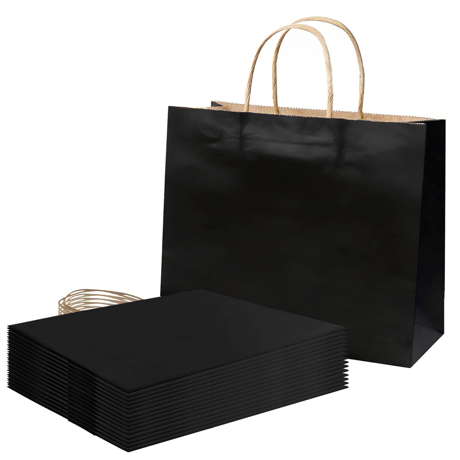 AN HUI MING 20pcs Black Large Paper Gift Bags with Handles 27 * 12 * 21cm,130GSM, Kraft Party Bags for Birthday Party Wedding Christmas Halloween Easter(20pcs 130gsm)