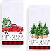 Secarond Merry Christmas Trees Kitchen Towels Dish Towels, 18 x 28 Inch Buffalo Plaid Seasonal Winter Xmas Tree Truck Decoration Tea Towels for Cooking Baking Set of 2