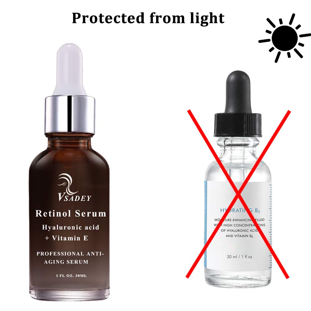 VSADEY Retinol Serum 2.5% Facial con Ácido Hialurónico, Vitamina E, Suero Antiedad y Antiarrugas para la piel - Suero de Retinol Hidratante Orgánico Líquido 30ml | GARANTÍA 100%