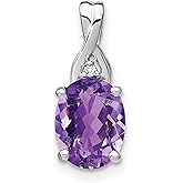 14k White Gold Oval Amethyst Pendant with Diamond Accent, Twisted Bail Design, Purple Gemstone Necklace for Women, February Birthstone Jewelry, Elegant Spiritual Pendant for Clarity and Peace