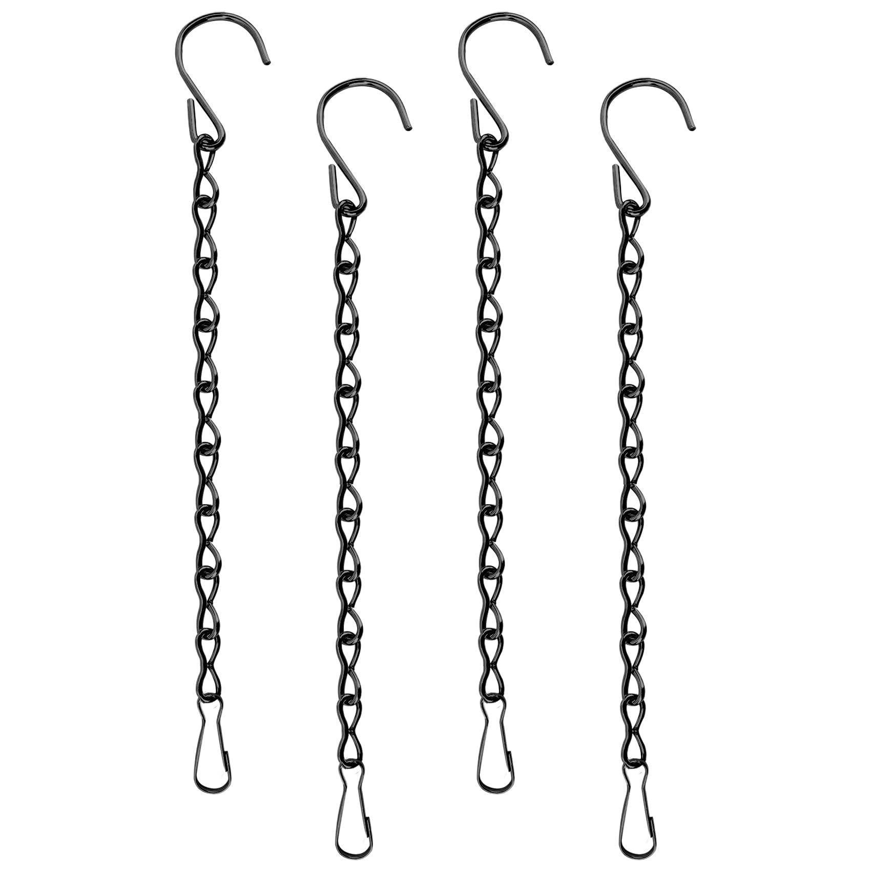 AEYURUID Hanging Basket Chains Heavy Duty 4Pcs Black Metal Chains 9.5 Inch with Clips Hooks Replacement Extender for Planters, Bird Cages, Lanterns