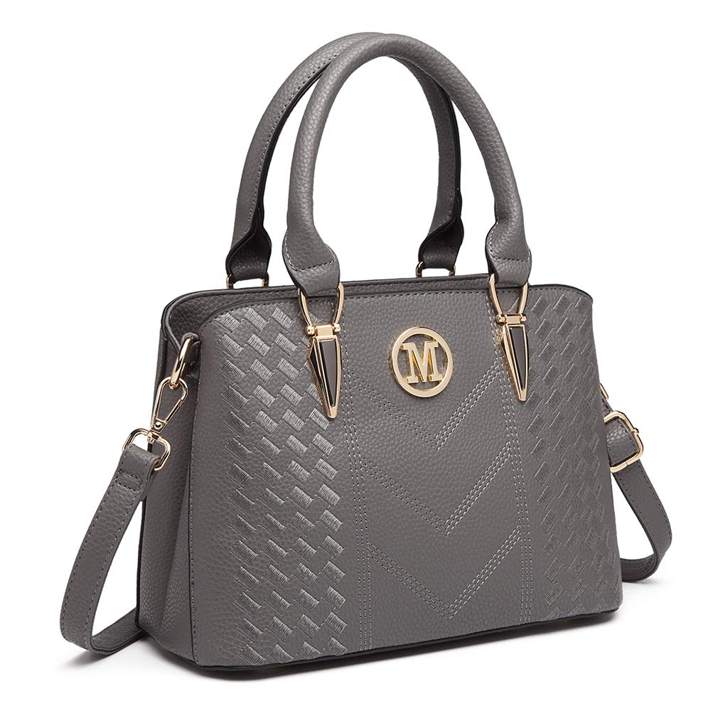 Miss Lulu Handbag for Women, Woven and Chevron Pattern, M Logo on The Front, Top Handle or Shoulder Bag