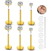 Gnoliew 20G Flat Back Stud Earrings G23 Titanium Tragus Labret Cartilage Lip Medusa Conch Daith Rook Helix Body Piercing Jewelry Hypoallergenic Nose Rings for Women Men