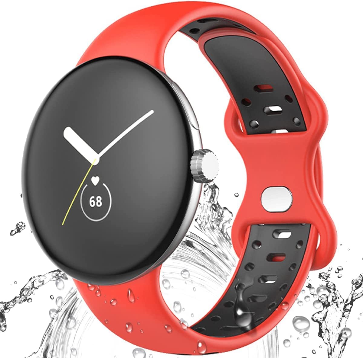Miimall Compatible with Google Pixel Watch 2 (2023)/Pixel Watch Strap, Soft Silicone Sport Band Breathable Lightweight Waterproof Replacement Wristband Strap for Pixel Watch (Red+Black)