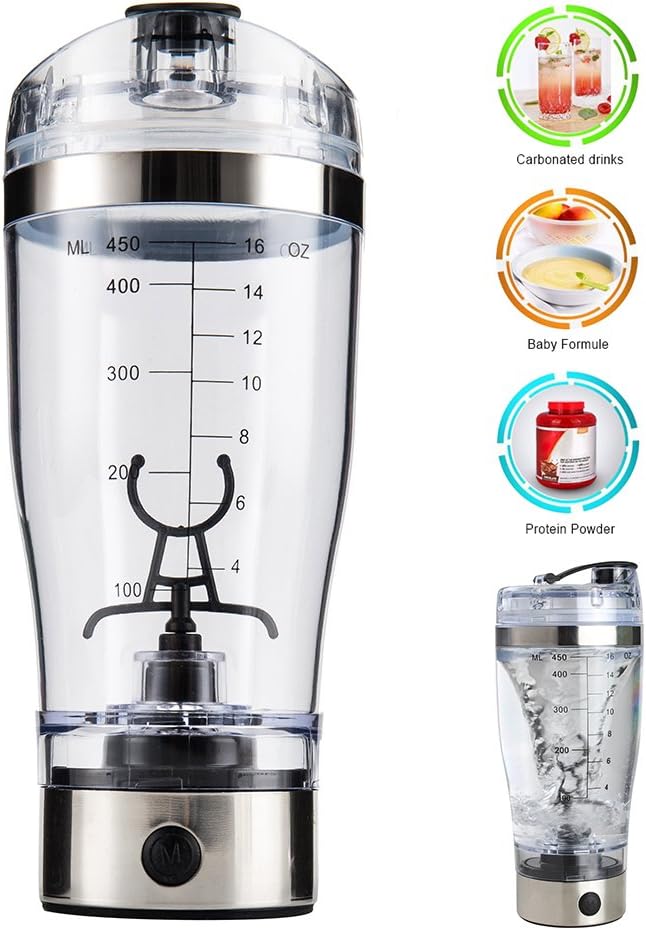 Forestking Protein Shaker Bottle 16 oz Portable Vortex Mixer Cup for Women Men Gym Fitness Workout Smoothie Battery-Powered Shaker Cup BPA-Free