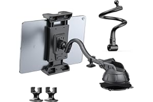 XWXELEC Tablet Holder for Car, [Long Arm Gooseneck Extension] Dashboard/Windshield/Air Vent Suction Cup iPad Stand for iPad Pro Air Mini Cell Phone 4.5-12.4 Inch fits SUV Truck Vehicle Semi MPV