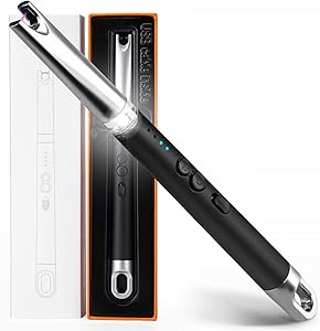 Candle Lighter, Plasma Arc Lighter, USB Electric Lighter, Flameless Rechargeable and Portable Windproof Flexible Lighter with Safety Switch and LED Battery Indicator for Home Kitchen BBQ