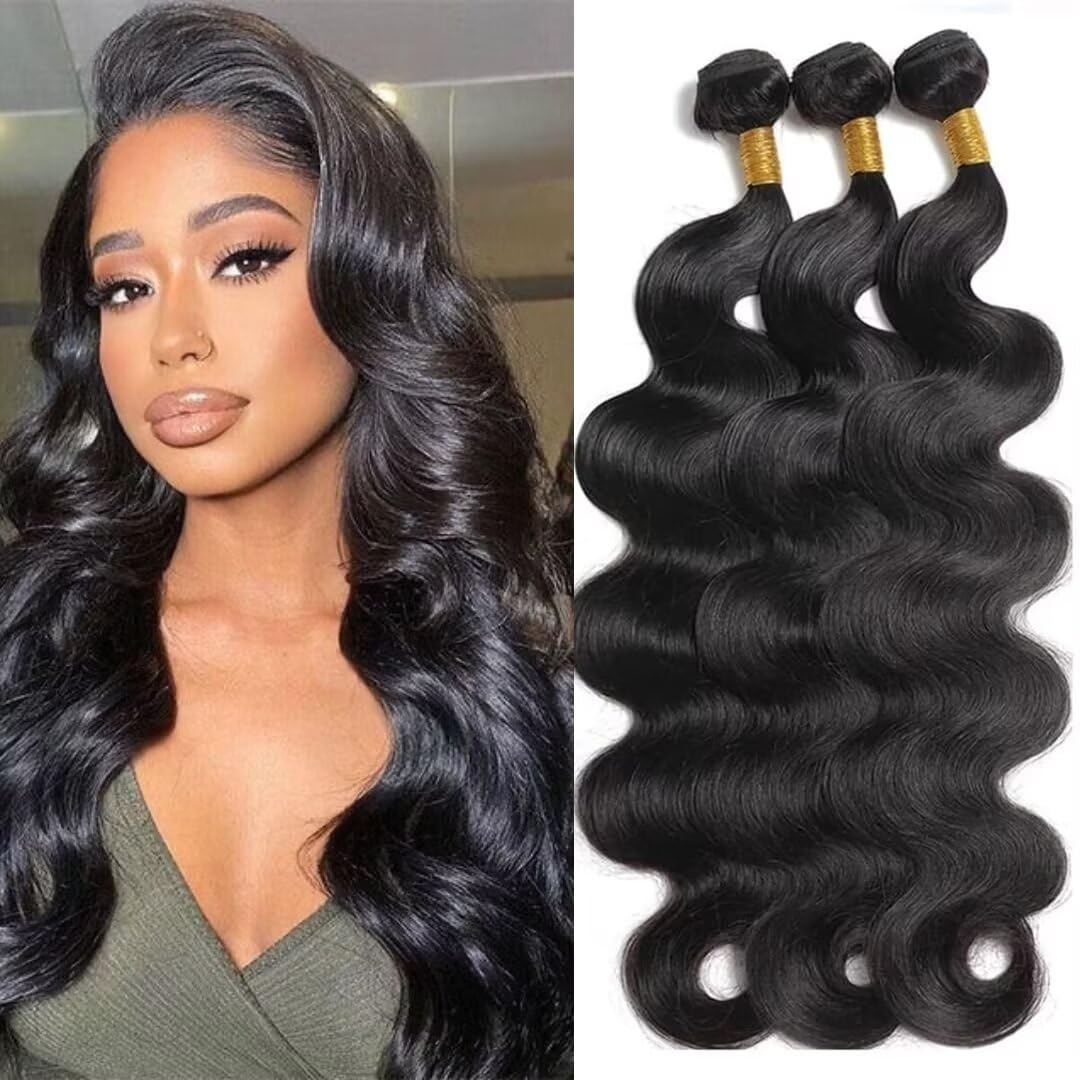 12A Human Hair Bundles 14 16 18 Inch Body Wave Bundles Human Hair 100% Unprocessed Brazilian Virgin Hair Extensions Natural Black