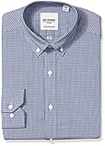 Ben Sherman Men's Skinny Fit Mini Check Button Down Collar Dress Shirt, Navy, 16.5