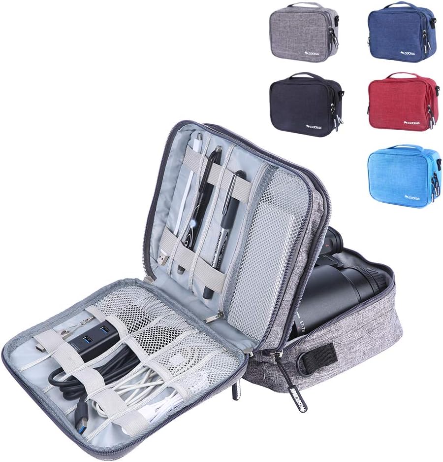 LANPA Double Layer Electronics Organizer Travel Cable Cord Bag Accessories Gadget Storage Cases for USB Cable,Cords,Phone, Charger, E-Book Kindle, Digital Camera, iPad and More（Grey）