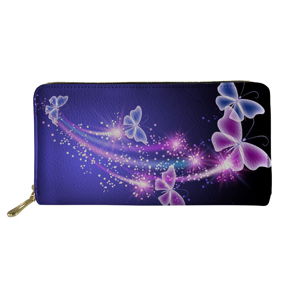 UOIMAG Butterfly Wallet for Women Girls Gift Long Purse PU Leather Card Holder Zip Around