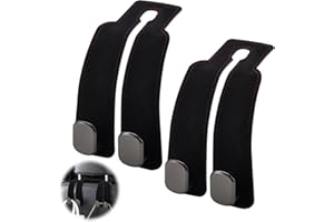 2Pcs Full Leather Headrest Hooks for Car Seat - Alloy Double Hook for Hanging Purses, Cups, Storage and Back Organizer - Blac