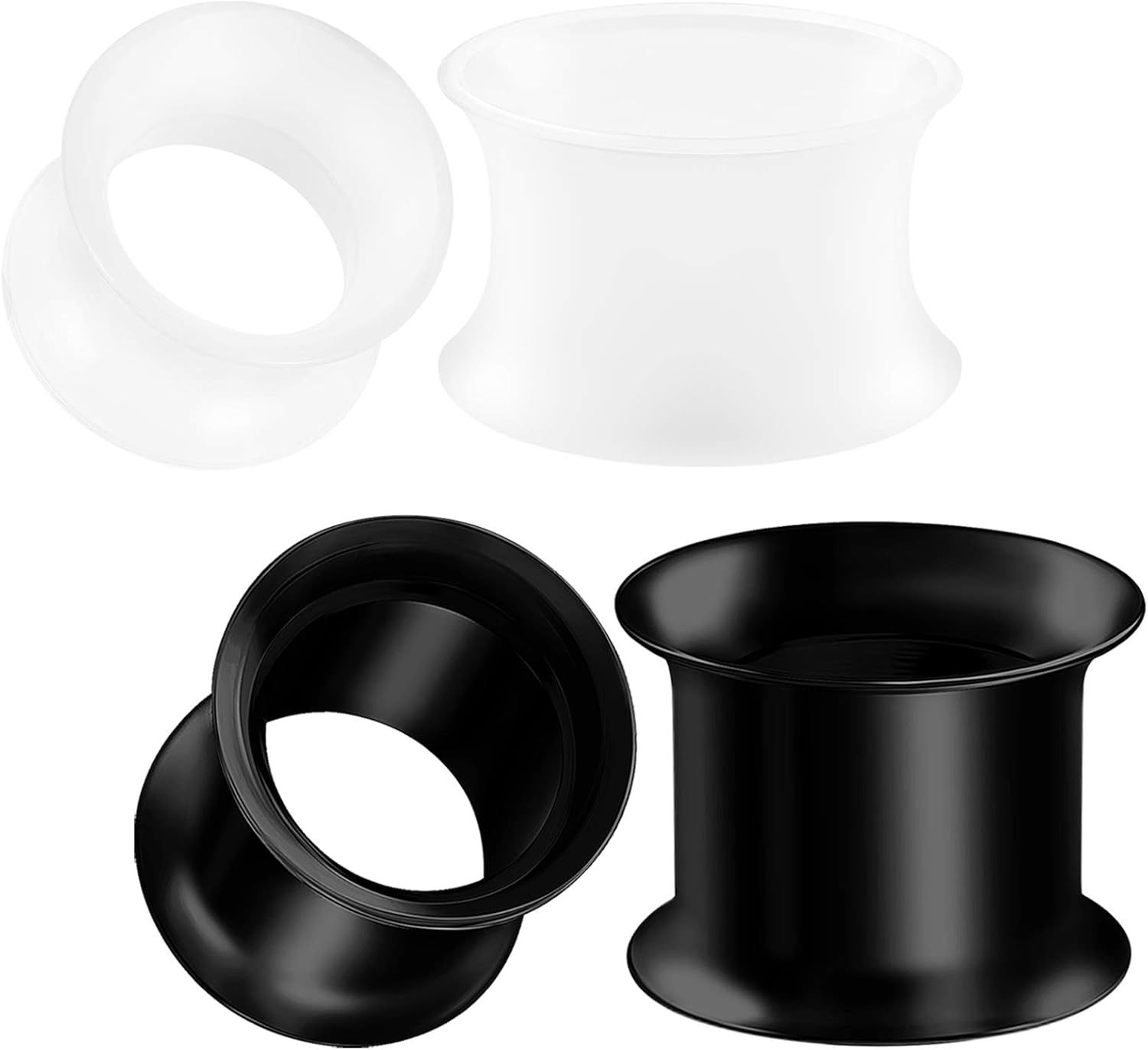 2 Pairs White Silicone Gauges 12 mm Black Anodized Double Flared Saddle