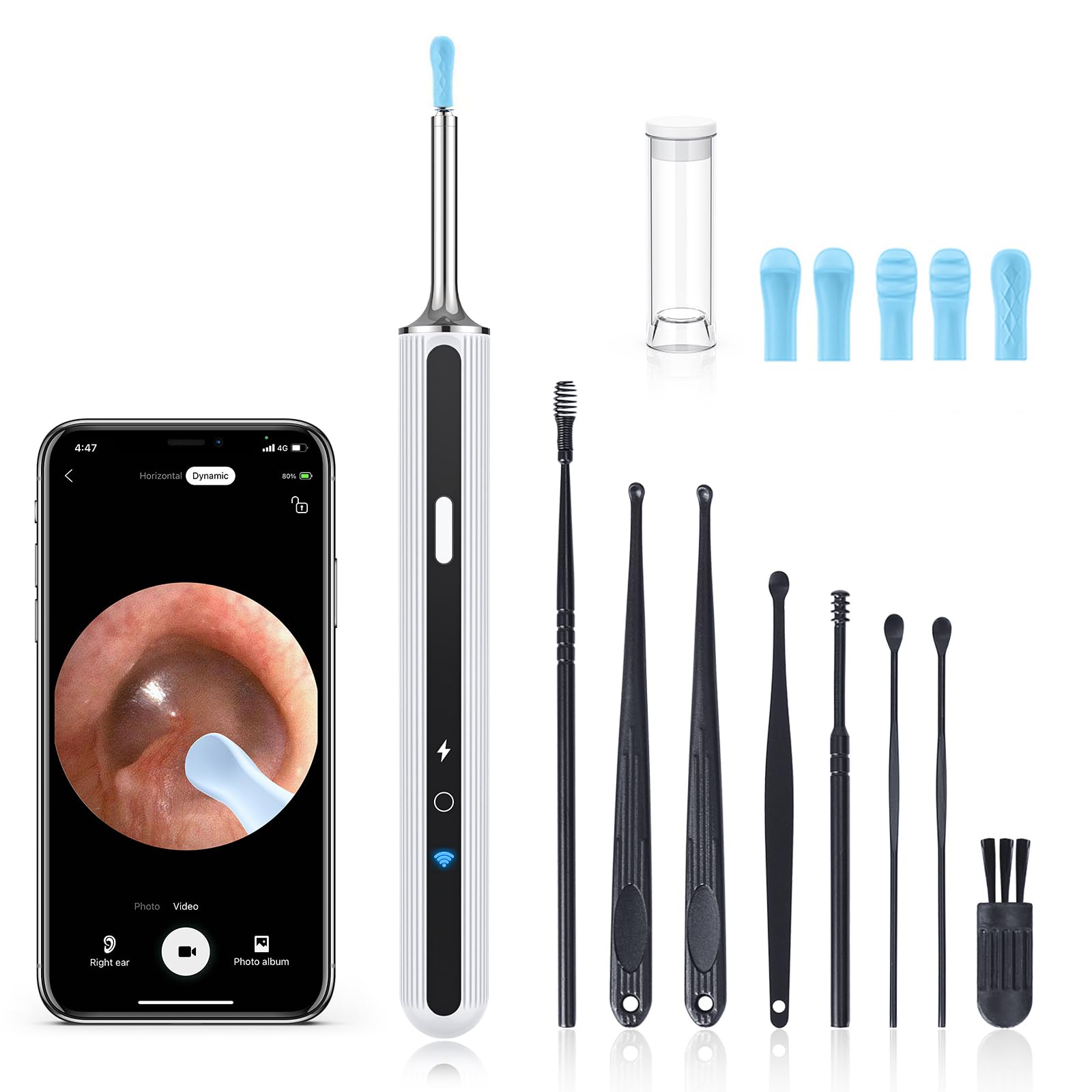 Photo 1 of Ear Wax Removal Tool Camera - Ear Cleaner with 1080P HD Camera, Otoscope with Light, Earwax Removal Kit for iPhone, iPad, Android Phones (White)