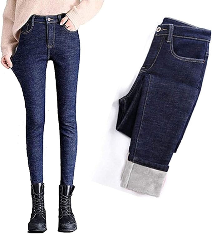 VHAN Warm Fleece Denim Leggings, mit Fleece gefütterte SlimJeans