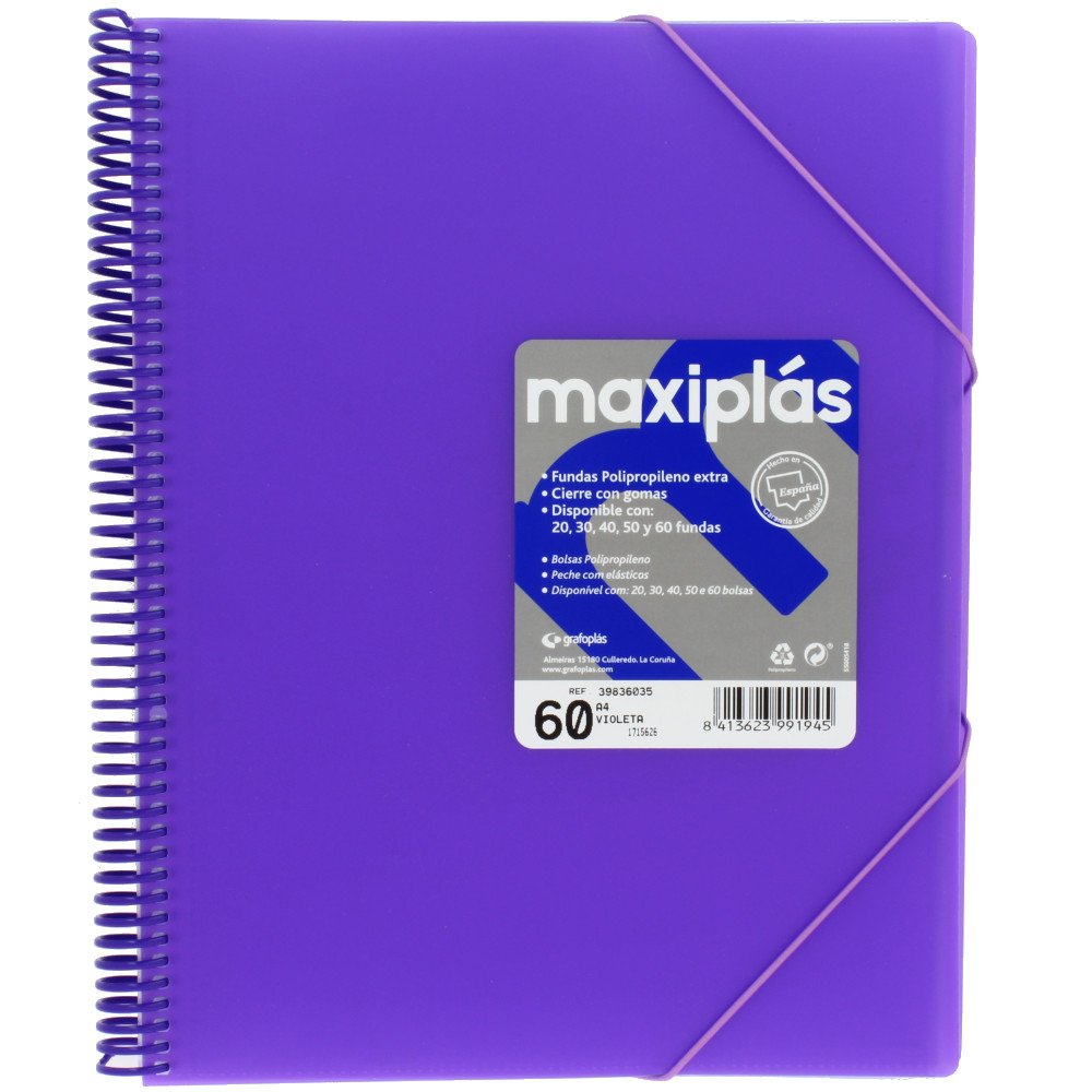 grafoplás 39836035-carpeta 60 Pockets A4 with Envelope, Rings and Spiral, Purple